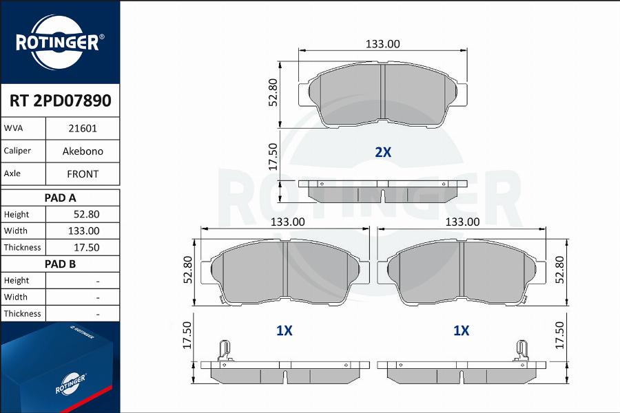 Rotinger RT 2PD07890 - Тормозные колодки, дисковые, комплект autosila-amz.com