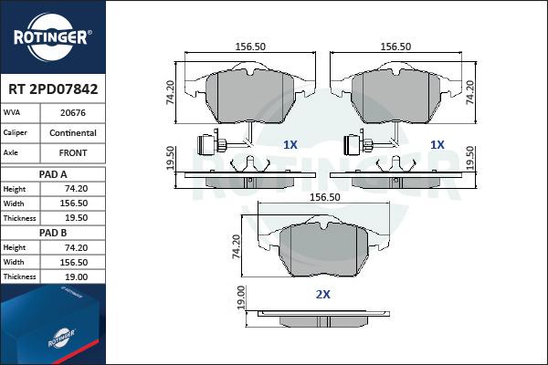 Rotinger RT 2PD07842 - Тормозные колодки, дисковые, комплект autosila-amz.com