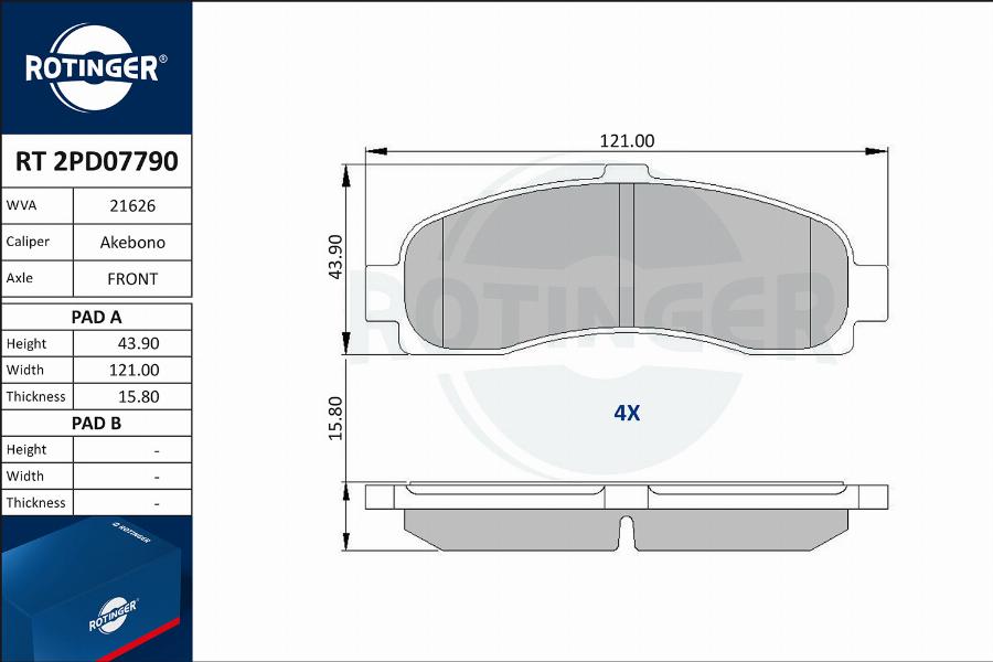 Rotinger RT 2PD07790 - Тормозные колодки, дисковые, комплект autosila-amz.com