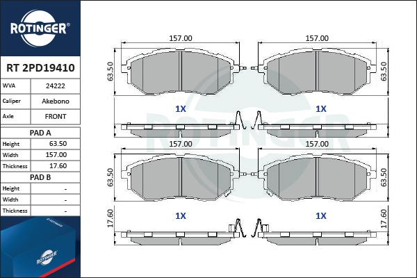 Rotinger RT 2PD19410 - Тормозные колодки, дисковые, комплект autosila-amz.com