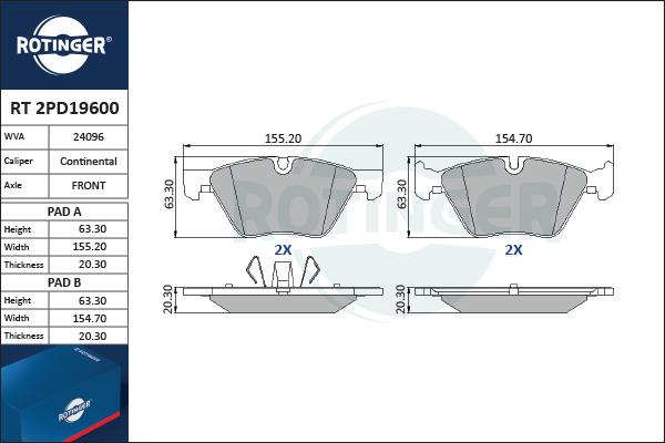 Rotinger RT 2PD19600 - Тормозные колодки, дисковые, комплект autosila-amz.com