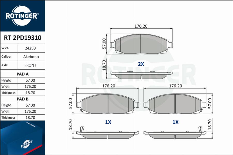 Rotinger RT 2PD19310 - Тормозные колодки, дисковые, комплект autosila-amz.com