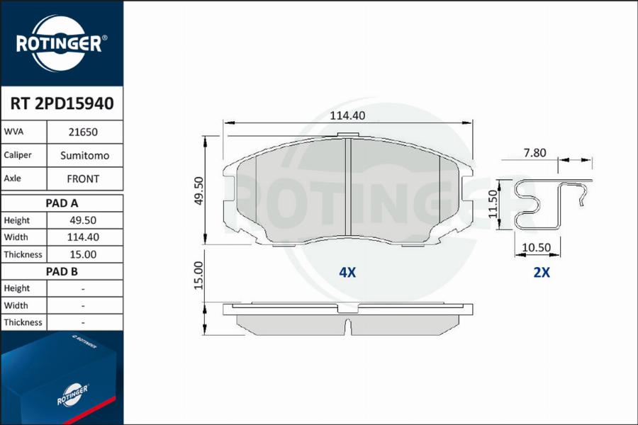 Rotinger RT 2PD15940 - Тормозные колодки, дисковые, комплект autosila-amz.com
