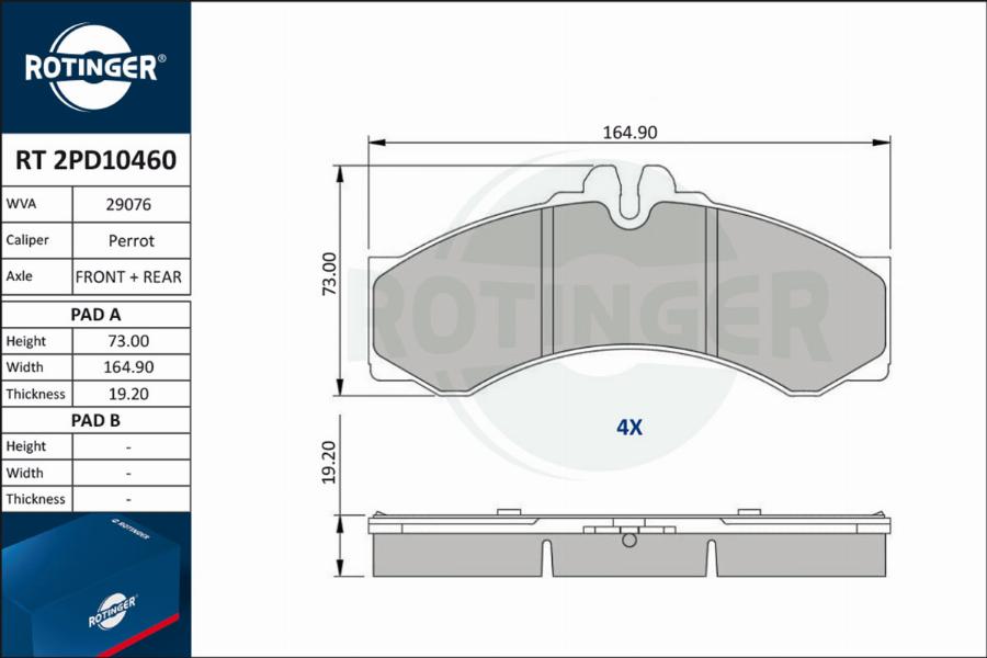 Rotinger RT 2PD10460 - Колодки тормозные дисковые без датчика износа autosila-amz.com