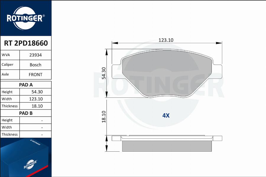 Rotinger RT 2PD18660 - Тормозные колодки, дисковые, комплект autosila-amz.com