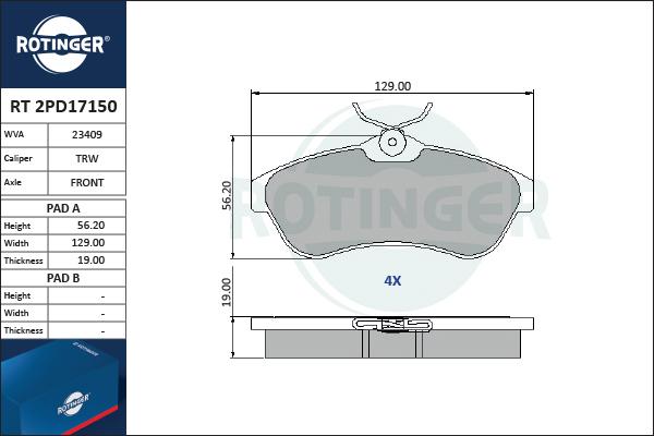 Rotinger RT 2PD17150 - Тормозные колодки, дисковые, комплект autosila-amz.com