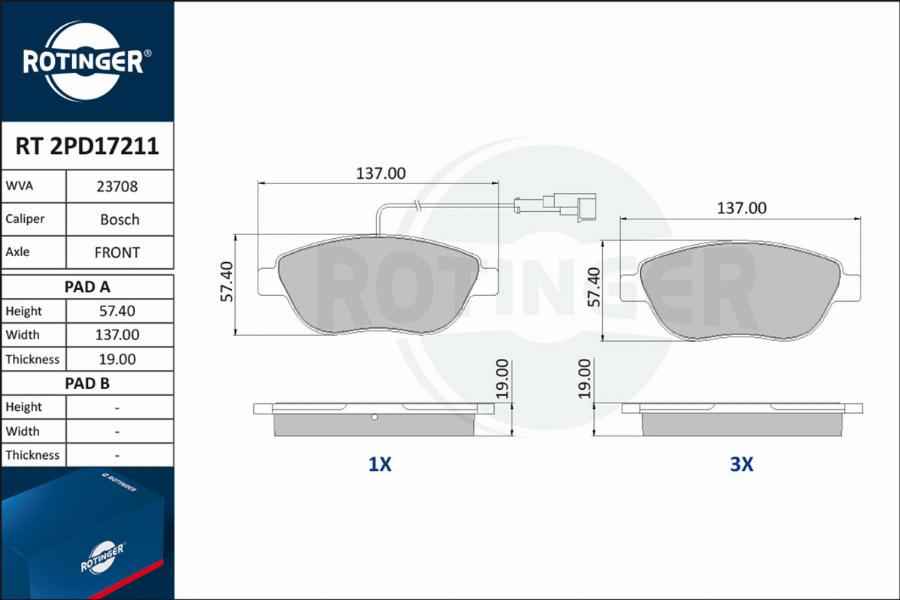 Rotinger RT 2PD17211 - Тормозные колодки, дисковые, комплект autosila-amz.com