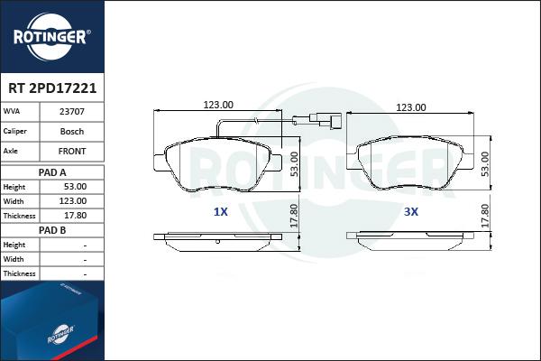 Rotinger RT 2PD17221 - Тормозные колодки, дисковые, комплект autosila-amz.com