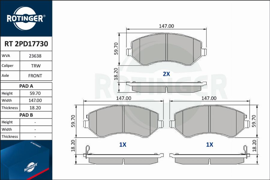 Rotinger RT 2PD17730 - Тормозные колодки, дисковые, комплект autosila-amz.com