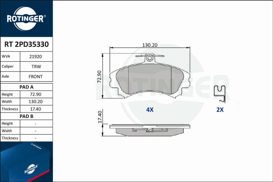 Rotinger RT 2PD35330 - Тормозные колодки, дисковые, комплект autosila-amz.com