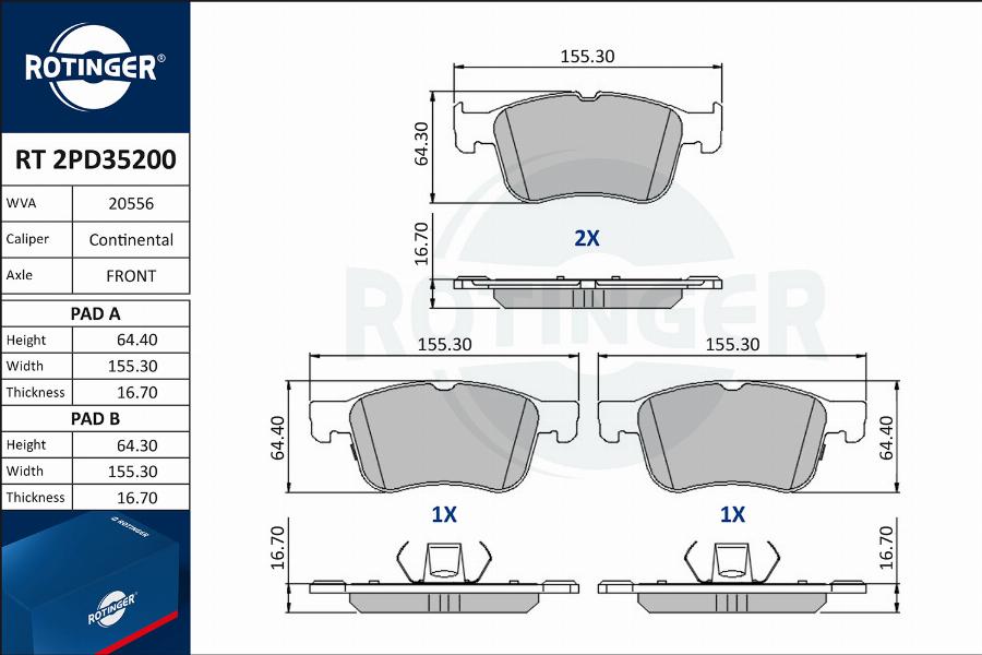 Rotinger RT 2PD35200 - Тормозные колодки, дисковые, комплект autosila-amz.com