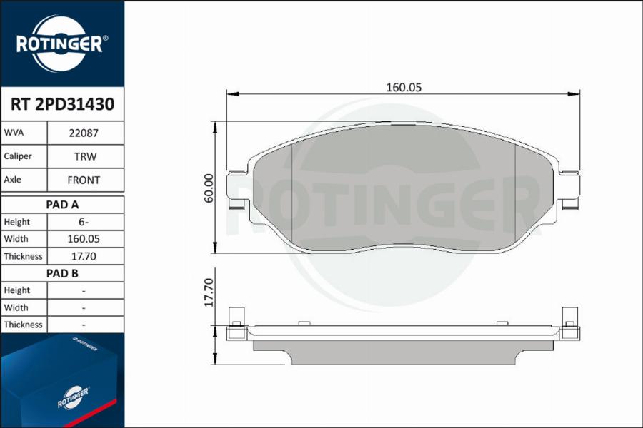 Rotinger RT 2PD31430 - Тормозные колодки, дисковые, комплект autosila-amz.com