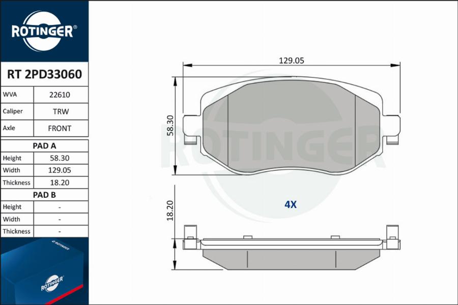 Rotinger RT 2PD33060 - Тормозные колодки, дисковые, комплект autosila-amz.com