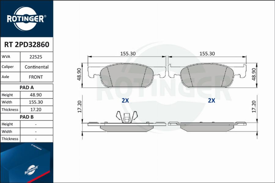 Rotinger RT 2PD32860 - Тормозные колодки, дисковые, комплект autosila-amz.com