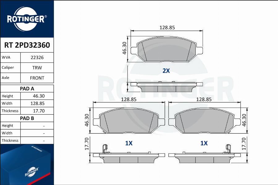 Rotinger RT 2PD32360 - Тормозные колодки, дисковые, комплект autosila-amz.com