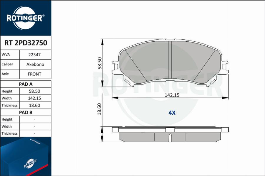 Rotinger RT 2PD32750 - Тормозные колодки, дисковые, комплект autosila-amz.com