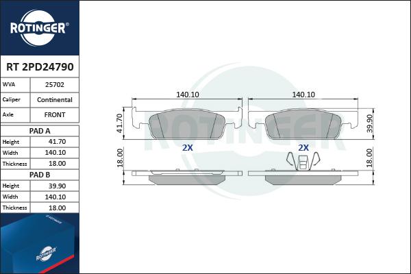 Rotinger RT 2PD24790 - Тормозные колодки, дисковые, комплект autosila-amz.com