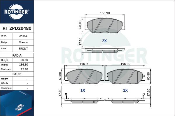 Rotinger RT 2PD20480 - Тормозные колодки, дисковые, комплект autosila-amz.com