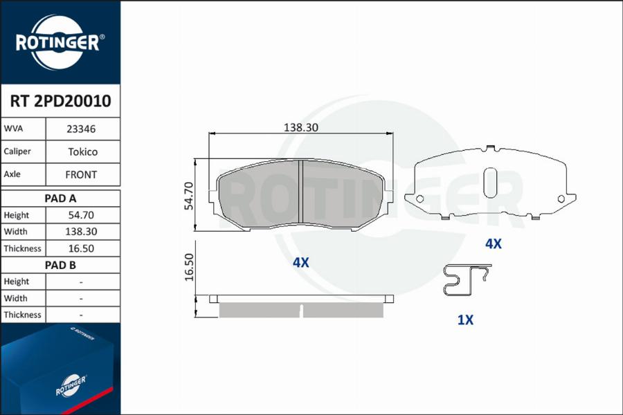 Rotinger RT 2PD20010 - Тормозные колодки, дисковые, комплект autosila-amz.com