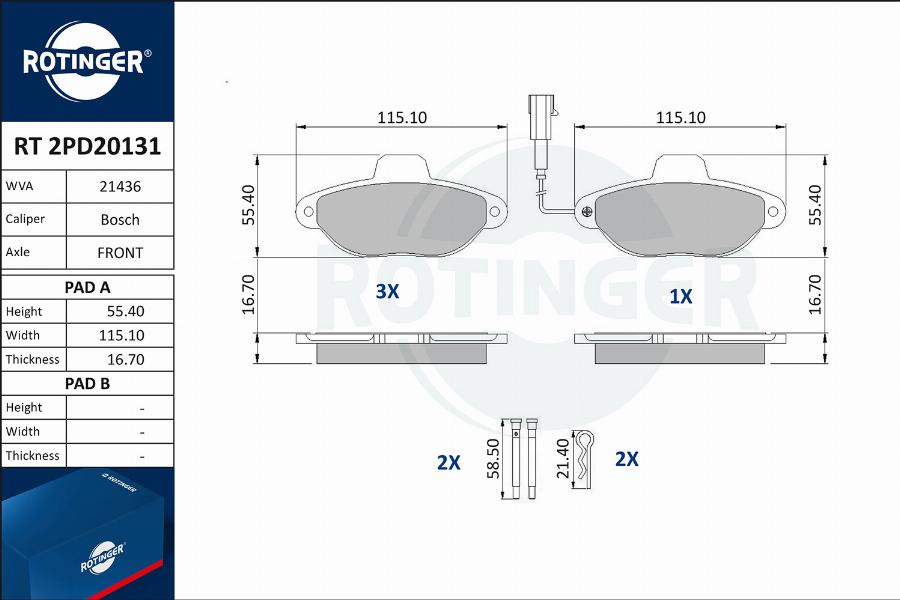 Rotinger RT 2PD20131 - Тормозные колодки, дисковые, комплект autosila-amz.com