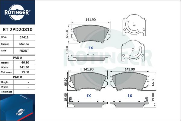 Rotinger RT 2PD20810 - Тормозные колодки, дисковые, комплект autosila-amz.com