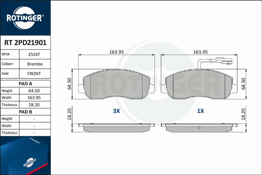 Rotinger RT 2PD21901 - Тормозные колодки, дисковые, комплект autosila-amz.com