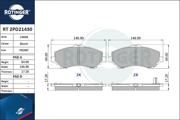 Rotinger RT 2PD21430 - Тормозные колодки, дисковые, комплект autosila-amz.com