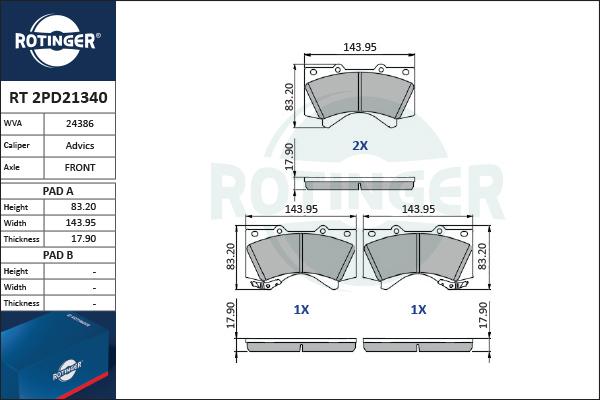 Rotinger RT 2PD21340 - Тормозные колодки, дисковые, комплект autosila-amz.com