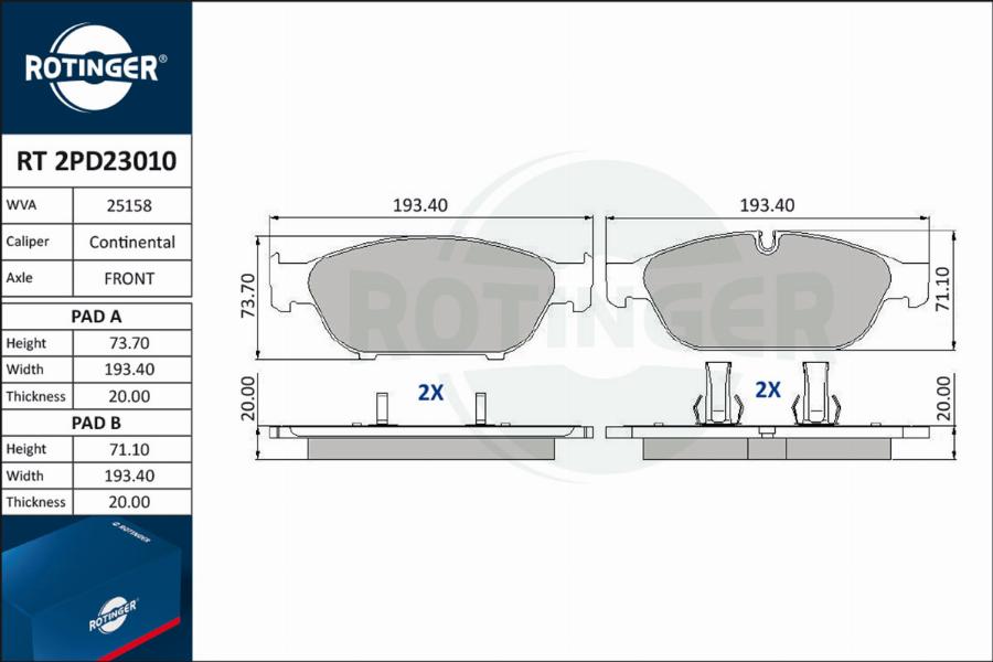 Rotinger RT 2PD23010 - Тормозные колодки, дисковые, комплект autosila-amz.com