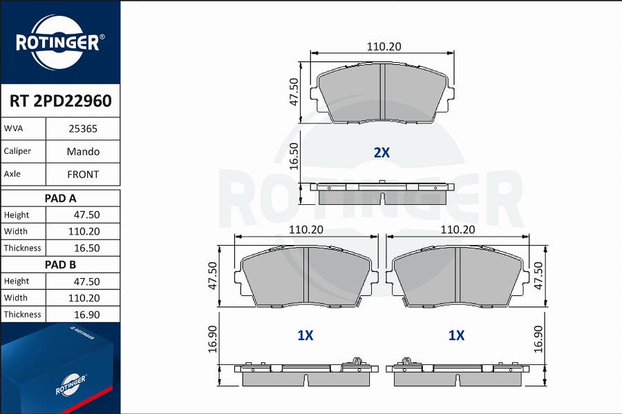 Rotinger RT 2PD22960 - Тормозные колодки, дисковые, комплект autosila-amz.com