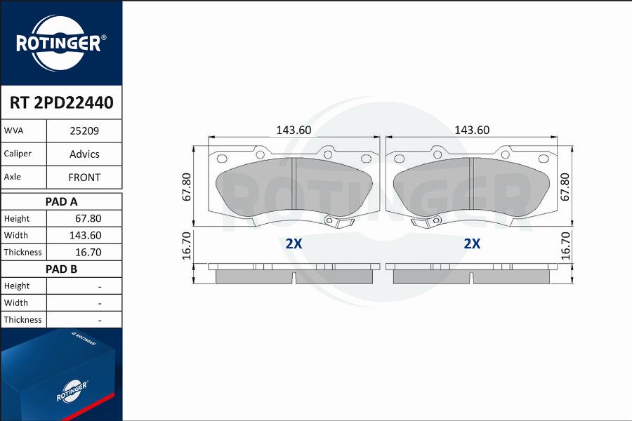 Rotinger RT 2PD22440 - Тормозные колодки, дисковые, комплект autosila-amz.com