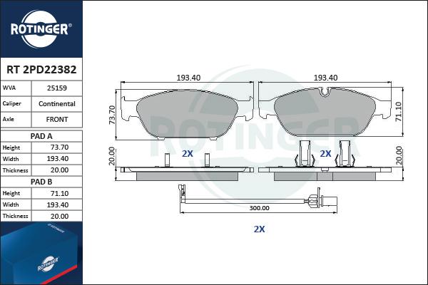 Rotinger RT 2PD22382 - Тормозные колодки, дисковые, комплект autosila-amz.com