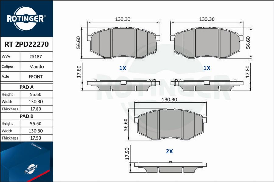 Rotinger RT 2PD22270 - Тормозные колодки, дисковые, комплект autosila-amz.com