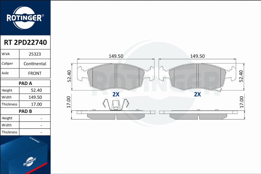 Rotinger RT 2PD22740 - Тормозные колодки, дисковые, комплект autosila-amz.com