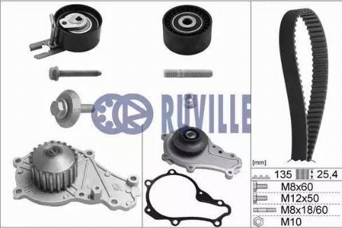 Ruville 55953711 - Водяной насос + комплект зубчатого ремня ГРМ autosila-amz.com