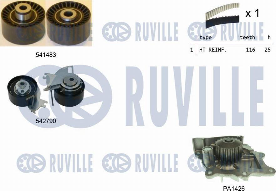 Ruville 5504271 - Водяной насос + комплект зубчатого ремня ГРМ autosila-amz.com