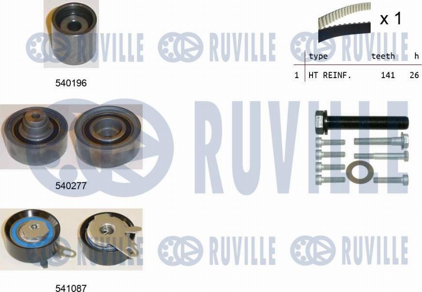 Ruville 550504 - Комплект ГРМ VW CRAFTER/30-50 2.5TDI 2006 => (ролик 3шт+ремень 141x26) autosila-amz.com