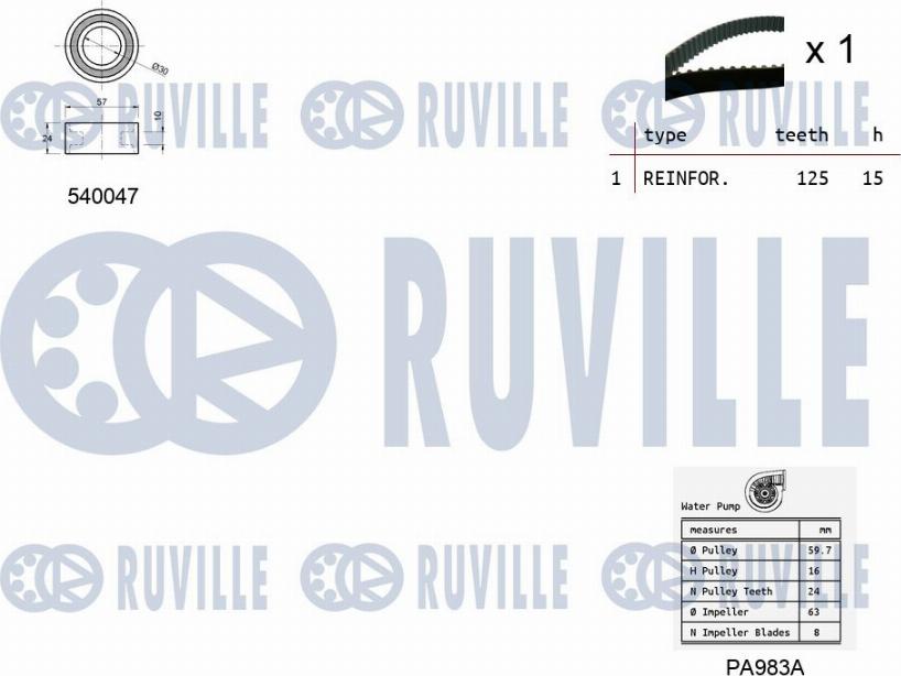 Ruville 5500481 - Водяной насос + комплект зубчатого ремня ГРМ autosila-amz.com