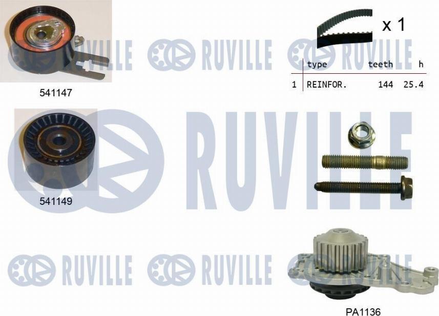 Ruville 5500521 - Водяной насос + комплект зубчатого ремня ГРМ autosila-amz.com