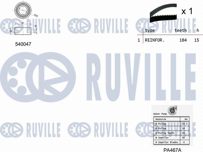 Ruville 5500651 - Водяной насос + комплект зубчатого ремня ГРМ autosila-amz.com