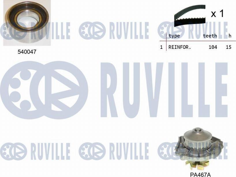 Ruville 5500651 - Водяной насос + комплект зубчатого ремня ГРМ autosila-amz.com