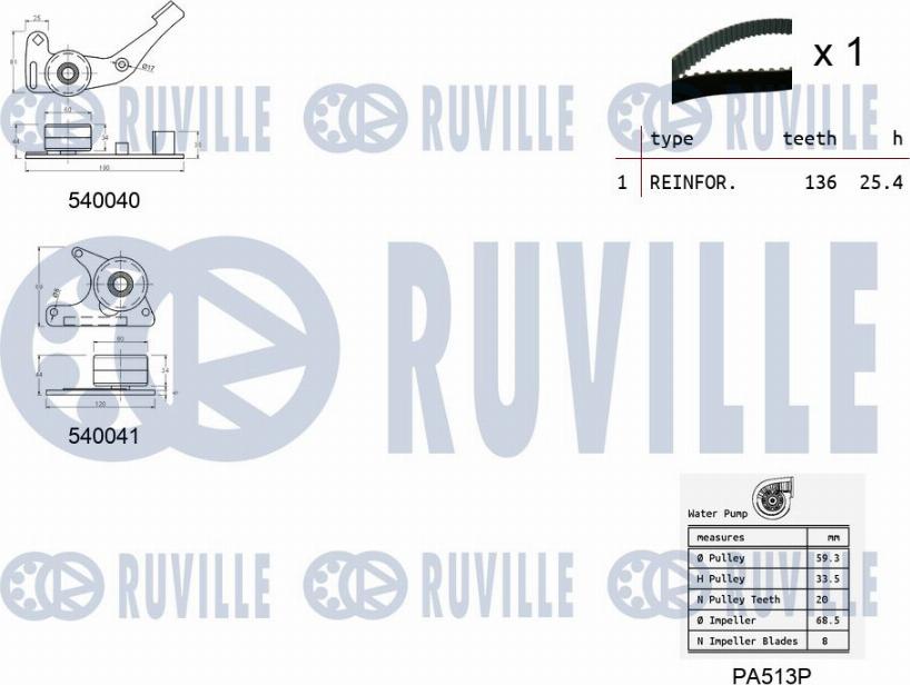 Ruville 5500661 - Водяной насос + комплект зубчатого ремня ГРМ autosila-amz.com