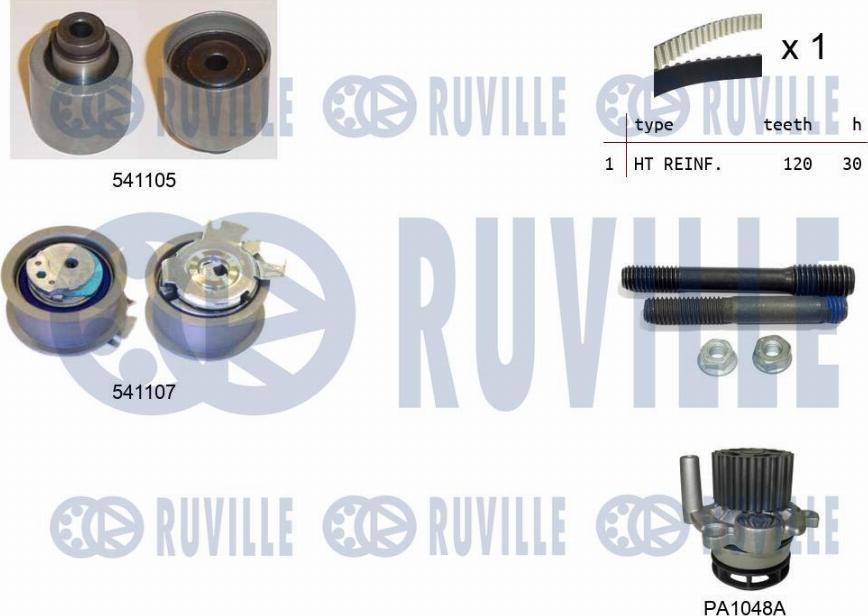 Ruville 5500611 - Водяной насос + комплект зубчатого ремня ГРМ autosila-amz.com