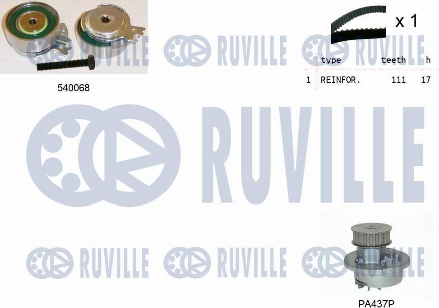 Ruville 5500051 - Водяной насос + комплект зубчатого ремня ГРМ autosila-amz.com