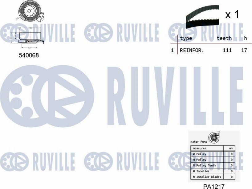 Ruville 5500052 - Водяной насос + комплект зубчатого ремня ГРМ autosila-amz.com