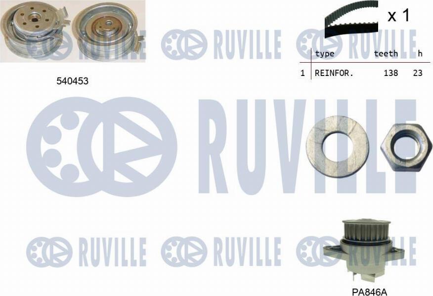 Ruville 5500132 - Водяной насос + комплект зубчатого ремня ГРМ autosila-amz.com