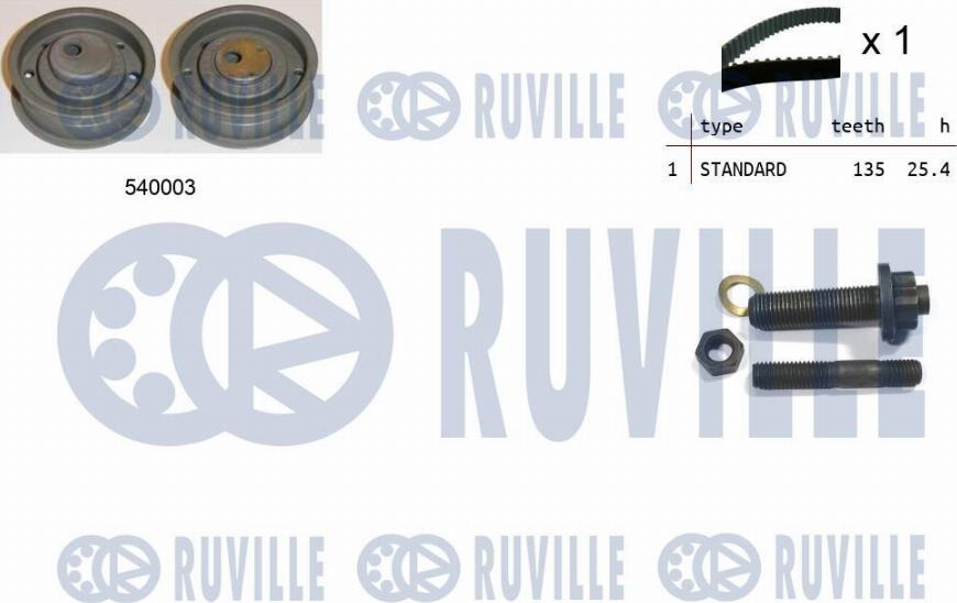 Ruville 550071 - Комплект ГРМ AUDI/VW 80/GOLF/PASSAT/TRANSPORTER 1.5/1.6/1.7D <=1993 (ролик 1шт+ремень 135x25.4) autosila-amz.com