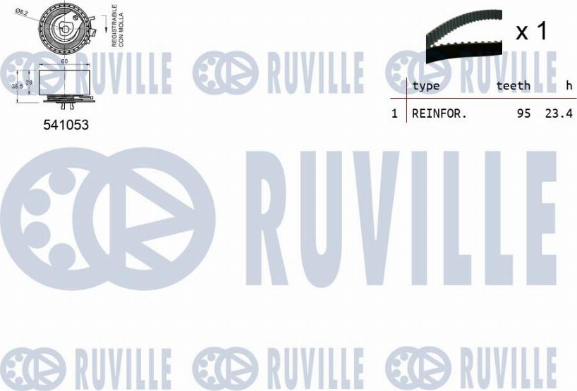 Ruville 550119 - Комплект ГРМ RENAULT LOGAN/SANDERO/CLIO 1.2 2001 => (ролик 1шт+ремень 95x23.4) autosila-amz.com
