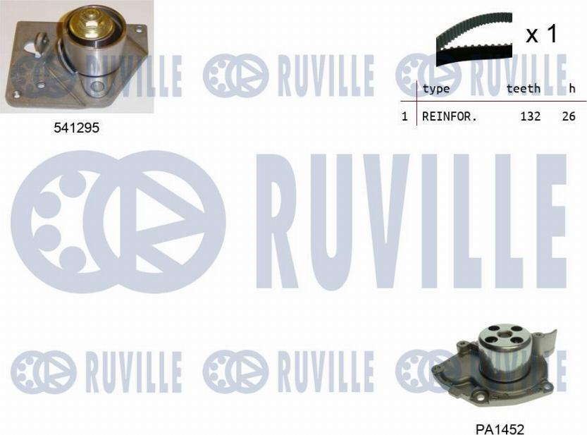 Ruville 5501132 - Комплект ГРМ с помпой NISSAN/OPEL/RENAULT/VOLVO 1.9 1999=> (1 ролик+ремень 132з.) autosila-amz.com