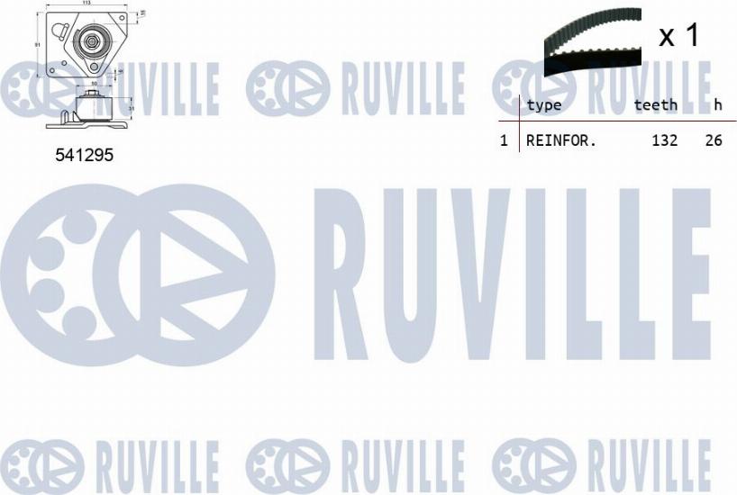 Ruville 550113 - Комплект ГРМ RENAULT/NISSAN/OPEL/MITSUBISHI/VOLVO 1.9DCI 2000 => (ролик 1шт+ремень 132x26) autosila-amz.com